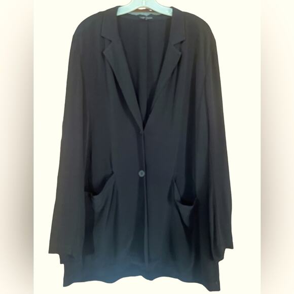 Eileen Fisher Blazer Womens Large Business Oversized Two Buttoned Jacket Black